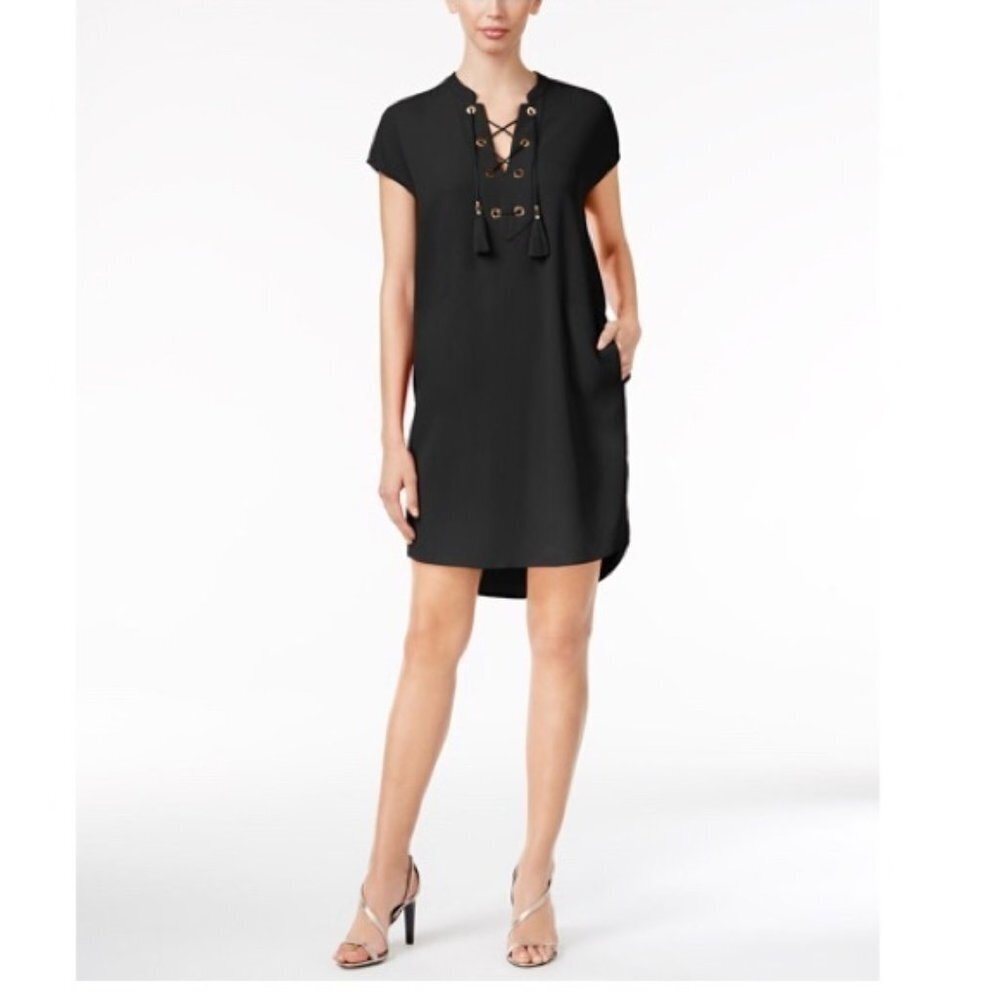 Calvin Klein Women's Lace-Up Tassel Shift Dress - Picture 3 of 6